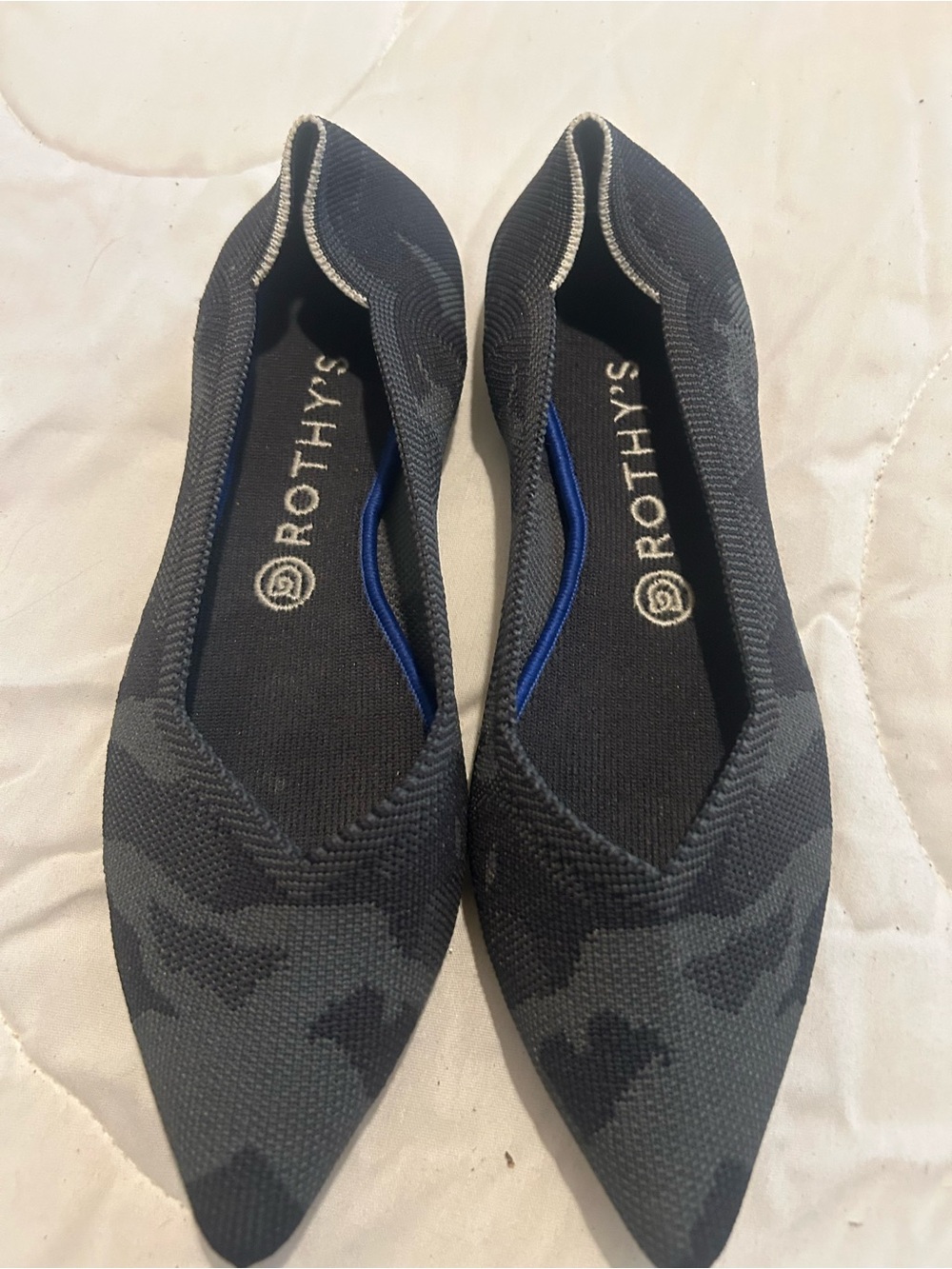 Rothy's Pointed Knit Ballet Flats in Charcoal Camo